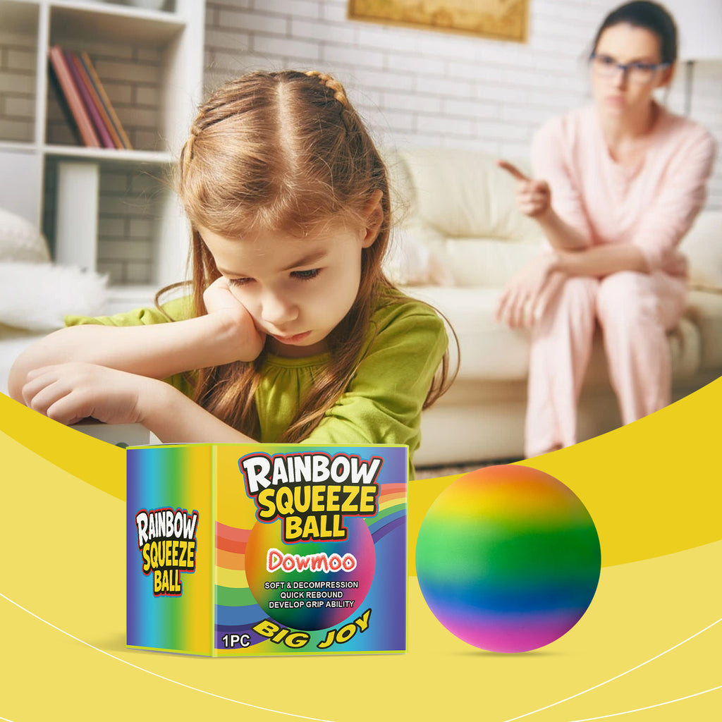 Rainbow Squeeze Ball Stress Relief Fidget Toy, Color Changing Soft TPR Sensory Ball for Kids, Teens & Adults,