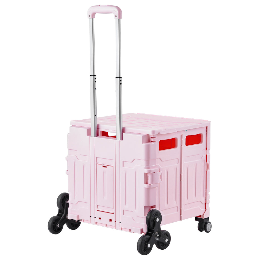 65L Foldable Stair Climbing Shopping Cart, Collapsible Rolling Crate with Wheels, Heavy Duty Grocery Cart for Shopping & Groceries