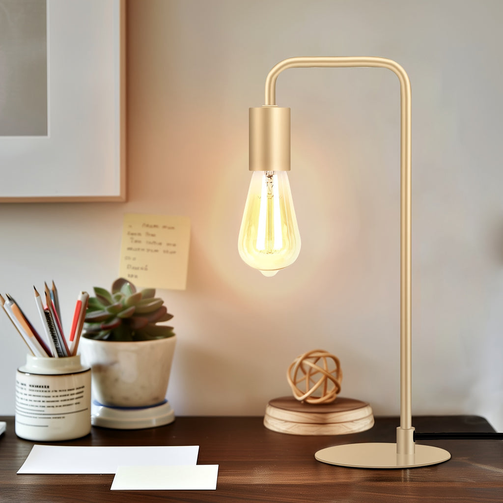 French Gold Desk Lamp - Edison Desk Lamp - Industrial Bedside Lamp For Bedroom, Living Room, Dormitory - Small Metal Lamp For Reading, Nightstand, Dressing Table