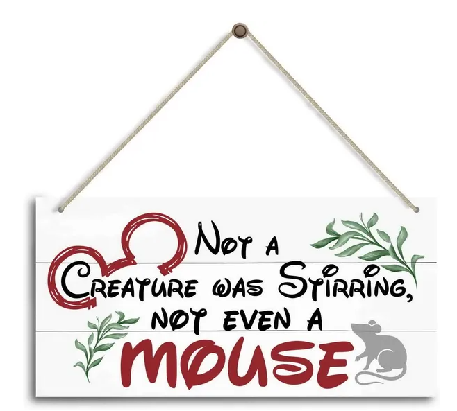 Christmas Wooden Hanging Sign, Not A Creature Was Stirring Not Even A Mouse, Winter Xmas Wall Door Decor, Rustic Holiday Plaque for Indoor & Outdoor Home Decoration