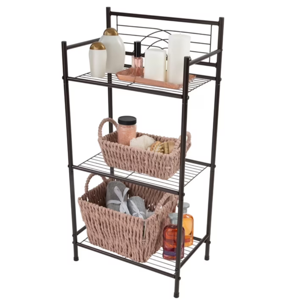AEELLEEA 17" x 11" x 36" 3-Tier Iron Bathroom Shelf, Freestanding Rust Resistant Storage Rack for Bathroom & Kitchen