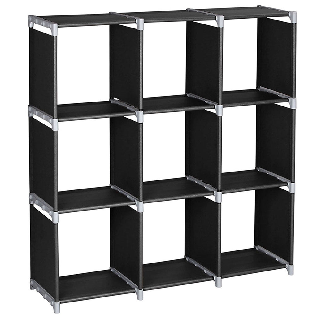 Multifunctional 3‑Tier 9‑Cube Storage Shelf, Open Storage Organizer Unit for Bedroom Bathroom Kitchen Living Room, Black