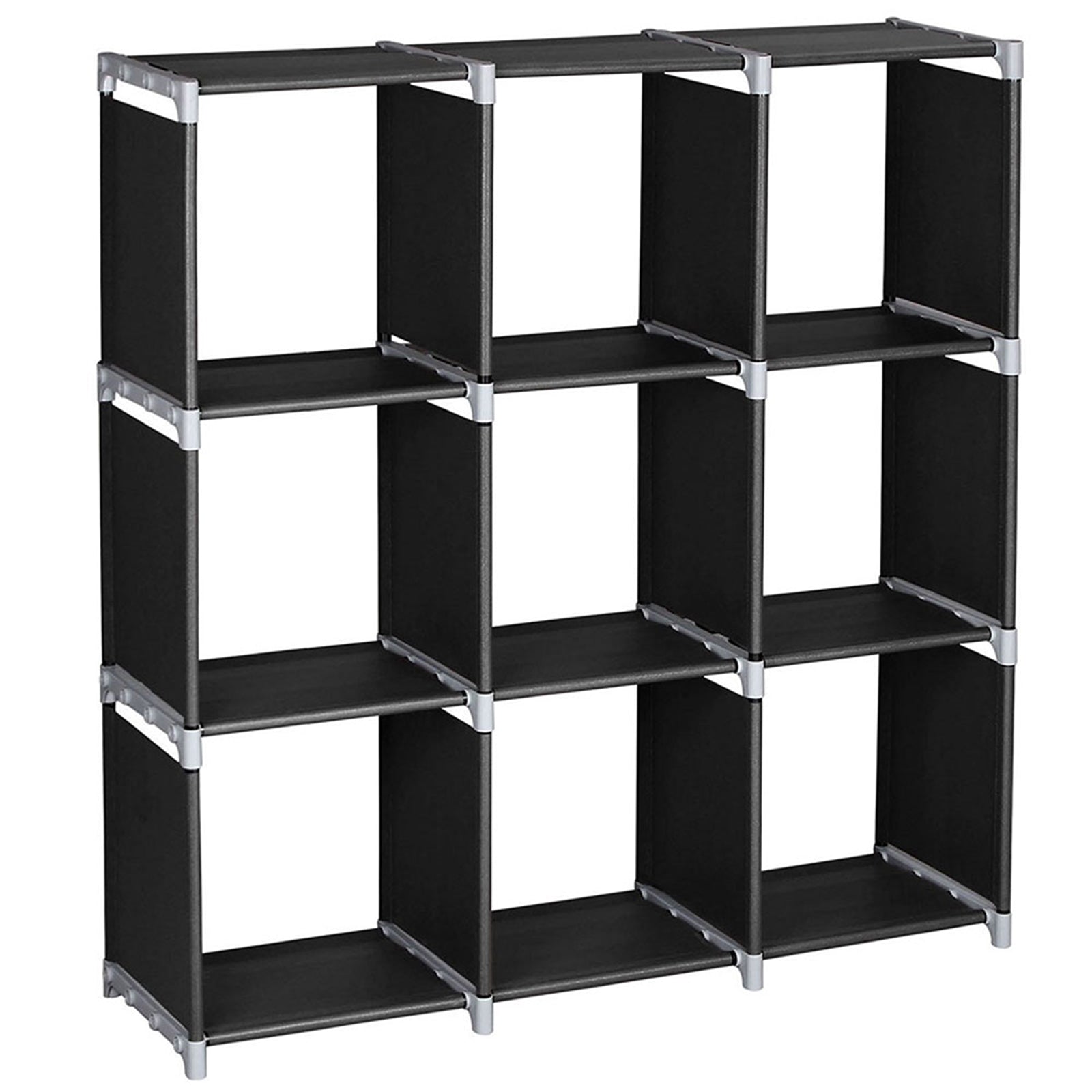 Multifunctional 3‑Tier 9‑Cube Storage Shelf, Open Storage Organizer Unit for Bedroom Bathroom Kitchen Living Room, Black