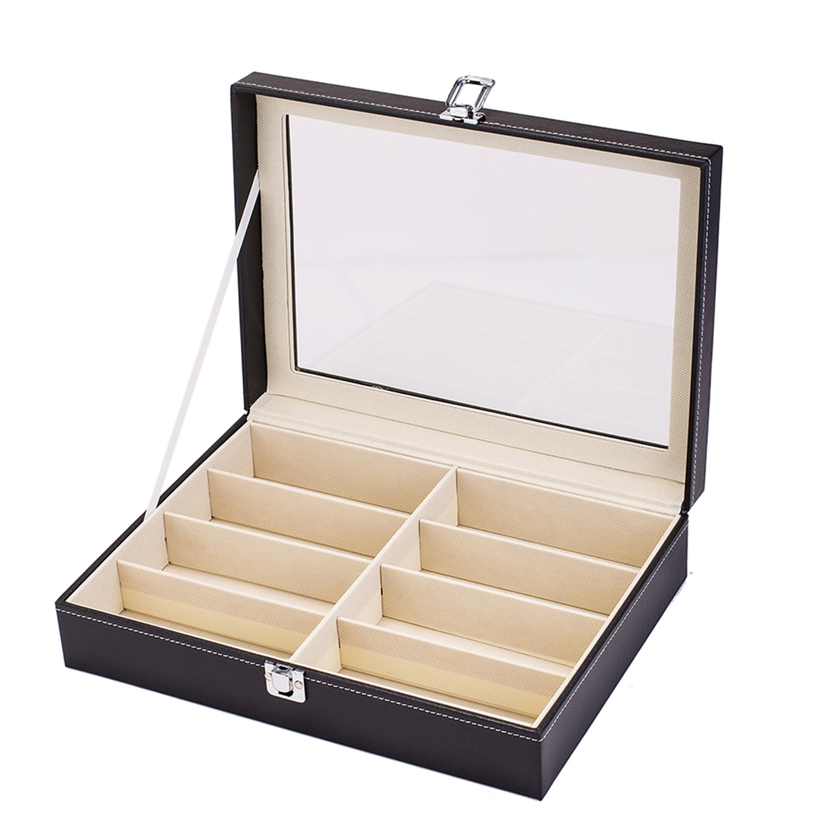 AEELLEEA-Leather Multi Sunglasses Organizer for Women & Men, Eyeglass Display Storage Box with 8 Slots, Black Eyewear Holder for Sunglasses Collection