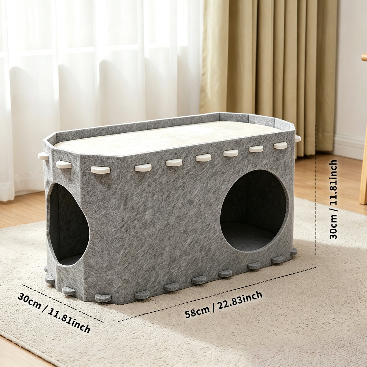 Felt Cat House for Indoor Cats, Peekaboo Cat Cave Bed with Cozy Hideaway and Multiple Openings, Light Gray