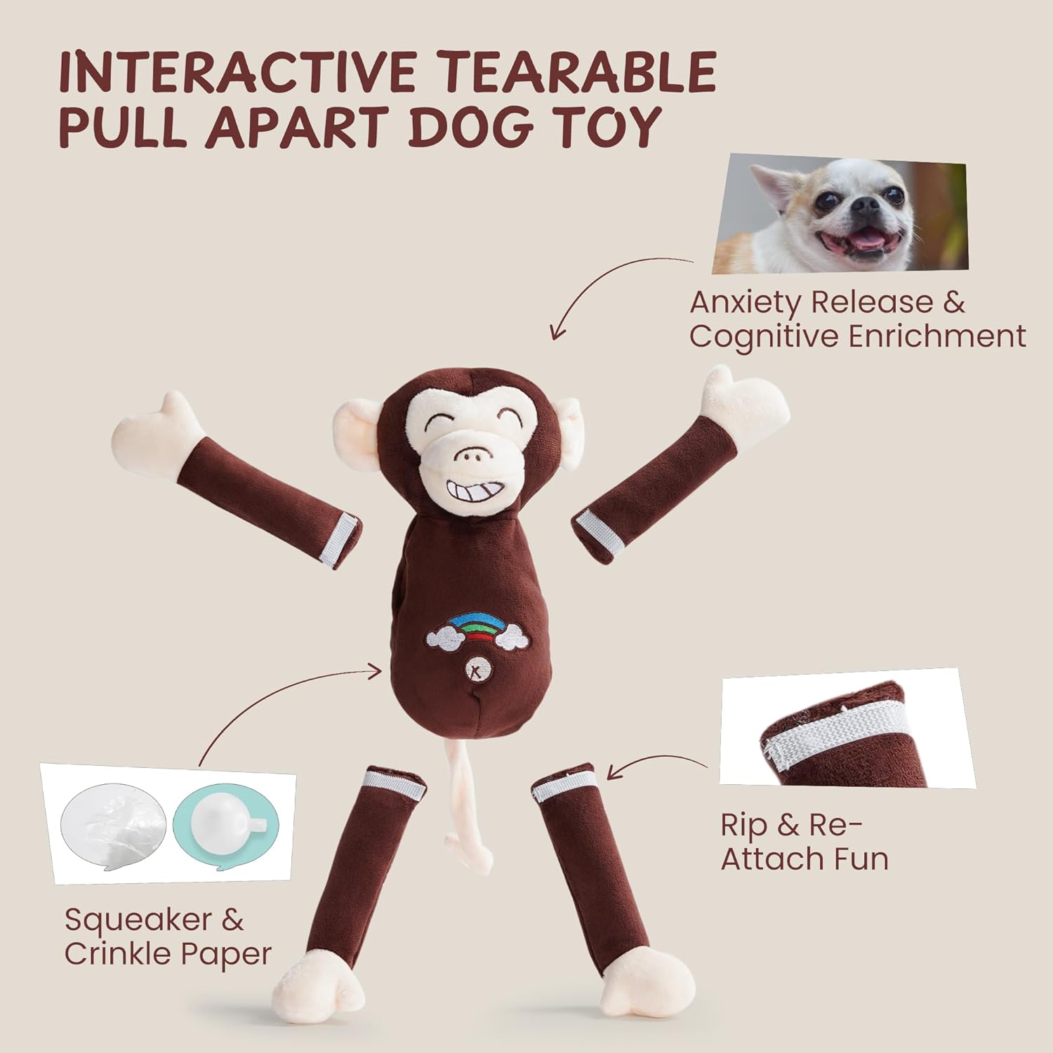 ZippyPawst Dog Toys with Squeaker & Crinkle - Interactive Stuffed Plush Toy to Keep Dogs Busy, Pet Puzzle Enrichment Chew Toys for Small Medium Large Breeds