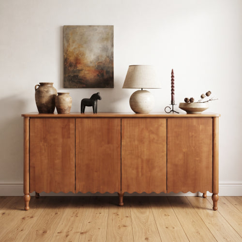 AEELLEEA 59" Farmhouse Sideboard Buffet Cabinet with 4 Doors, Rustic Wood Storage Cabinet with Shelves for Dining Room, Brown