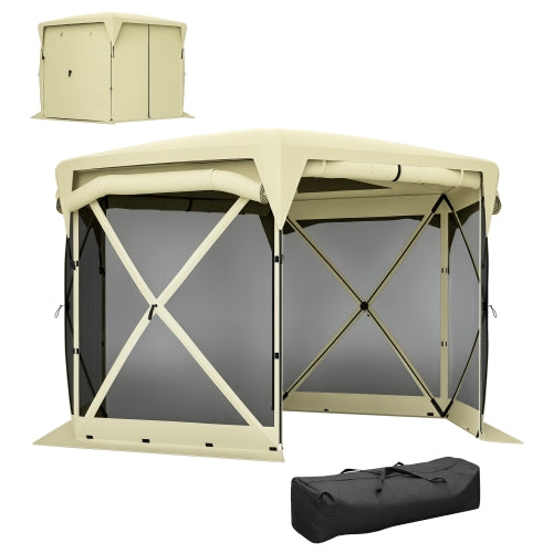 Pop Up Gazebo Hexagonal, Outdoor Canopy Tent with Roll Up Wind Panels, Portable Sun Shelter with Removable Roof, Backyard Patio