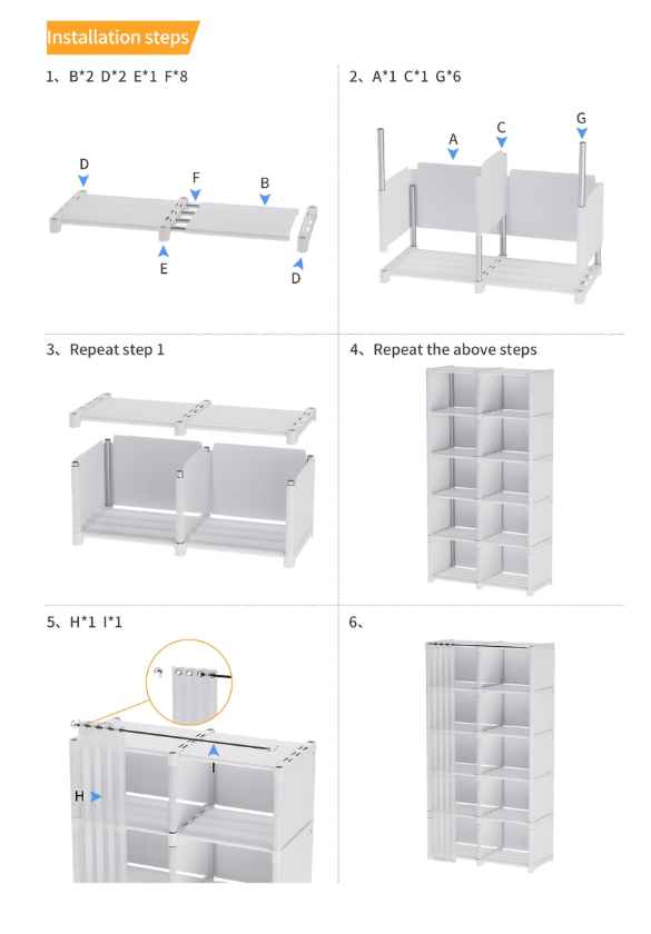 5 Tier Wardrobe Storage Cabinet with Dustproof Cover, Freestanding Closet Organizer Shelf Unit with Semi-Transparent Curtain for Bedroom Living Room
