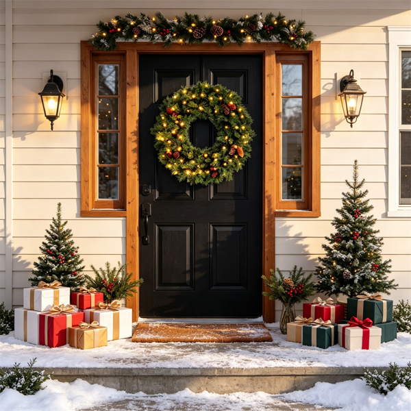 AEELLEEA 24" Pre-Lit Christmas Wreath with 50 Warm White LED Lights, Pine Cones, Timer, Indoor Outdoor Holiday Decor