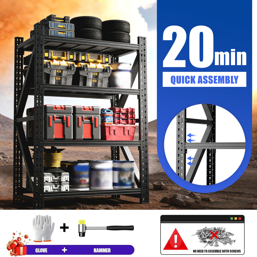 AEELLEEA Heavy Duty Adjustable Steel Garage Storage Shelving Unit, 69"H x 47"W 4-Tier Industrial Rack, 4000LBS Total Load for Warehouse & Workshop