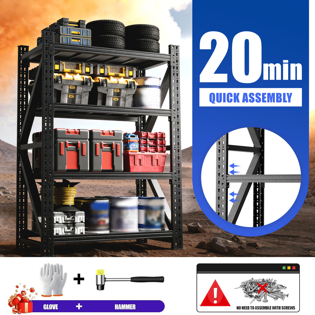 AEELLEEA Heavy Duty Adjustable Steel Garage Storage Shelving Unit, 69"H x 47"W 4-Tier Industrial Rack, 4000LBS Total Load for Warehouse & Workshop