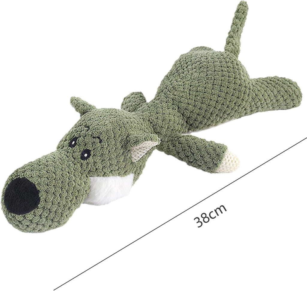Plush Chew Toys for Large Dogs, Wolf Squeaky Dog Toys for Small Medium Large Dog, Durable Stuffed Pet Chew Toy for All Breeds - Large Size, Green