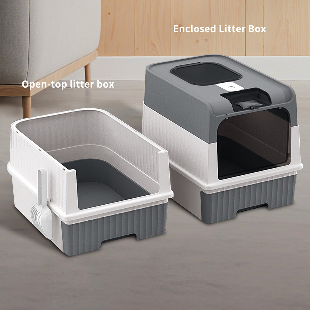 Enclosed Cat Litter Box with Lid, Anti-Tracking Fence, Drawer Tray & Scoop, Odor Control, Large, for Indoor Cats - Black, Gray, Blue, Pink