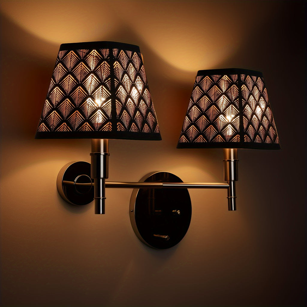 "Set of 2 Square Metal Lamp Shades with Etched Arrow Design, Black & Gold Finish, 3.55 x 5.6 Inches for Table or Floor Lamps"