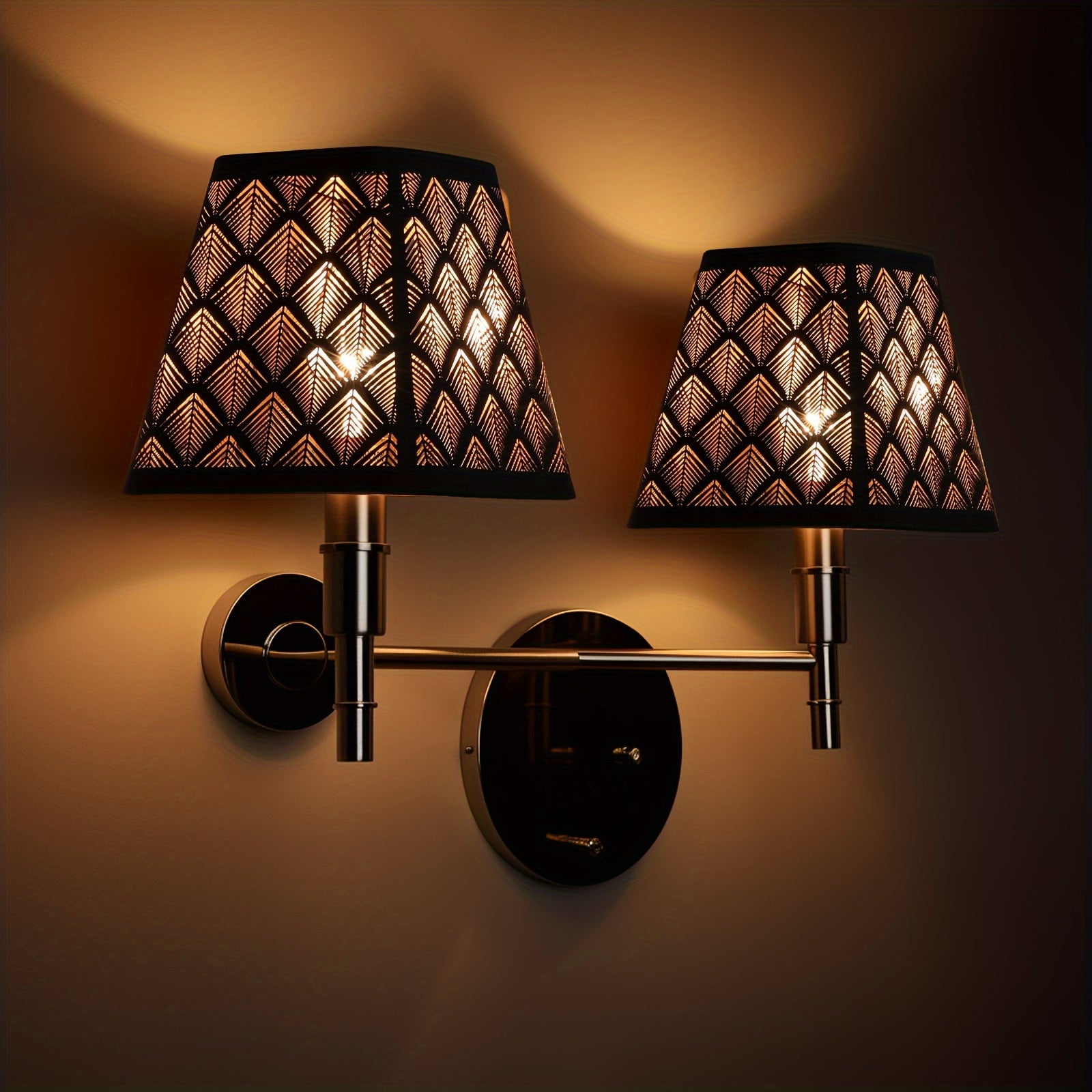 "Set of 2 Square Metal Lamp Shades with Etched Arrow Design, Black & Gold Finish, 3.55 x 5.6 Inches for Table or Floor Lamps"