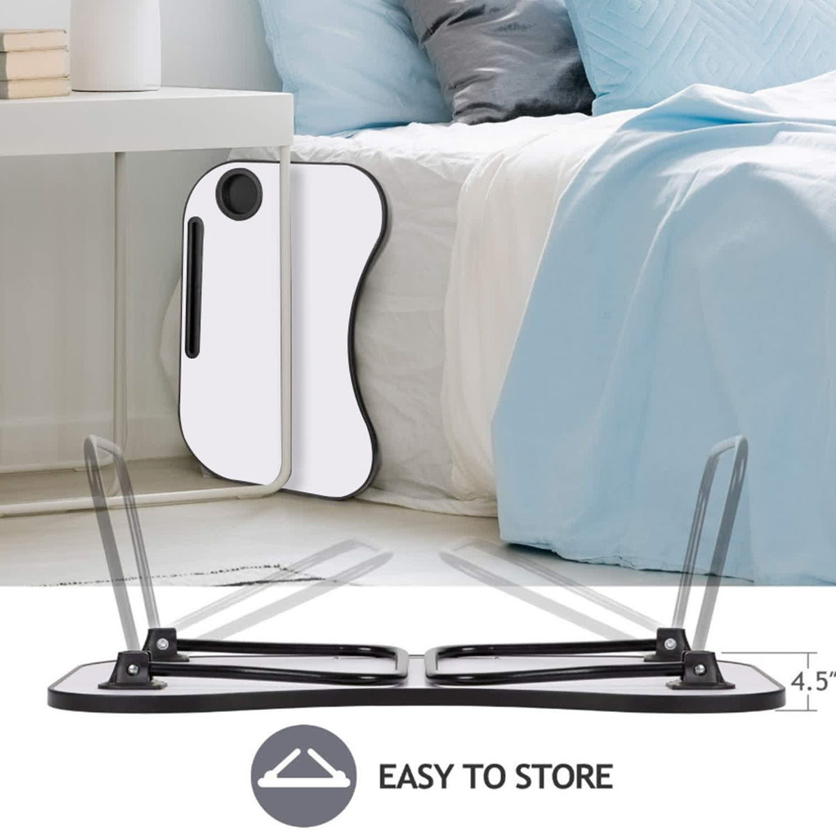 AEELLEEA- Foldable Wooden Laptop Desk, Portable Bed Tray Table with Cup Holder, Smooth Surface Lap Desk for Working