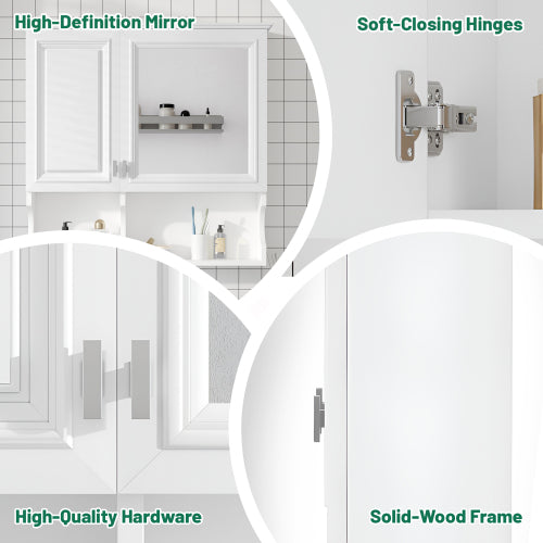 Wall Mounted Storage Cabinet with Mirror, White Bathroom Medicine Cabinet with Adjustable Shelf, Wall Cabinet for Bedroom