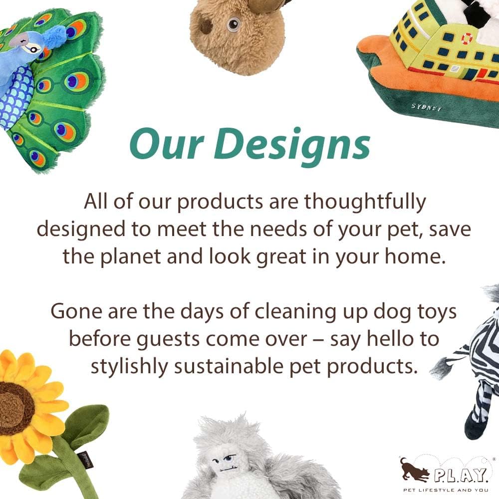 P.L.A.Y. Cute Plush Dog Toys - Canine Commute, Travel Themed Durable Squeaker Chew Toy, Great for Puppies & Small, Medium, Large Dog Breeds - Machine Washable, Recycled Materials (New-Yap City Taxi)