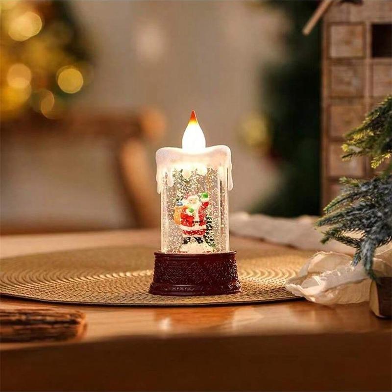 Christmas Snow Globe Lantern - Candle Shaped Santa Claus Lamp, Water Glittering Holiday Decorative Light, Battery Powered Christmas Gift for Xmas Tree