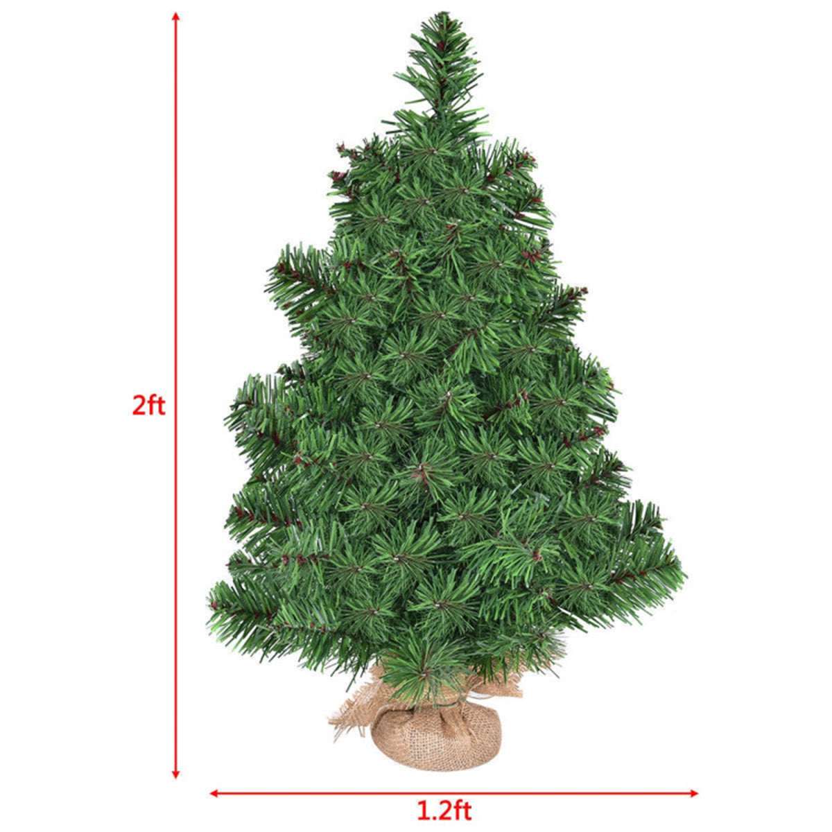 AEELLEEA- 2ft Unlit Artificial Green Mini Christmas Tree, Full PVC Foliage, Cement Base with Linen Cover, Easy Assembly