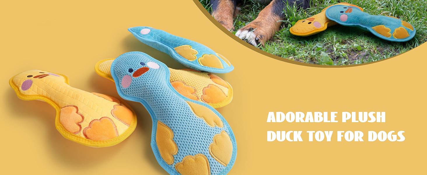 Nocciola Duck Squeaky Dog Toy, New 2025 Indestructible Dog Toy for Aggressive Chewers, Stuffed Toy with Two Tough Layers, Minky Plush for Comfort and Chewing, Yellow