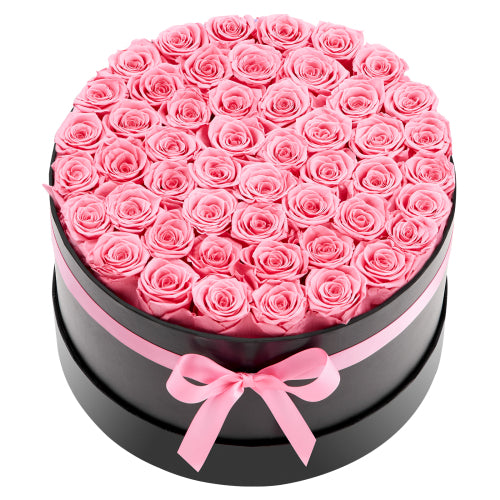 AEELLEEA 50 Real Preserved Pink Roses Round Gift Box, Forever Flowers with Ribbon for Valentine’s Day, Mother’s Day, Birthday Gift