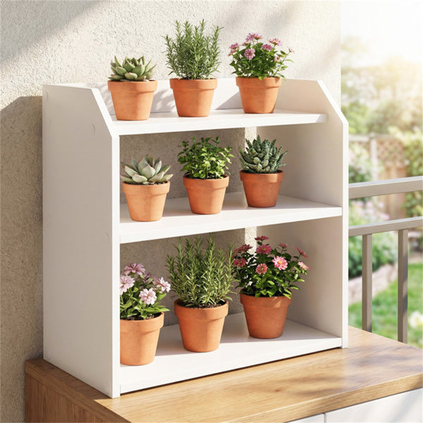 3 Tier Desktop Storage Shelf, White Wood Countertop Organizer Stepped Design, Kitchen Spice Rack Book Shelf Plant Stand for Office Home
