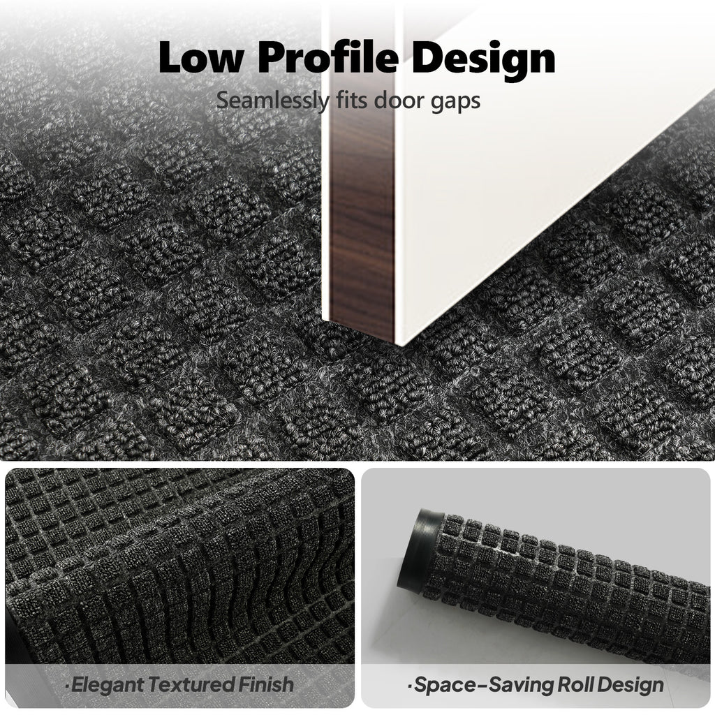 AEELLEEA Low Profile Rubber Border Doormat, Polypropylene Grid Surface Dirt Trapping Entry Mat, Non Slip Outdoor Indoor Welcome Mat for Front Door