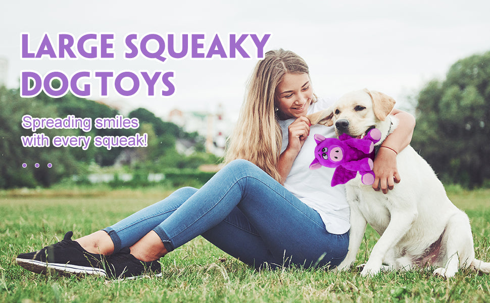 Large Squeaky Dog Toys, Plush Dog Toys with Crinkle Paper to Keep Them Busy, Stuffed Tough Chew Toys for Small Medium and Large Dogs