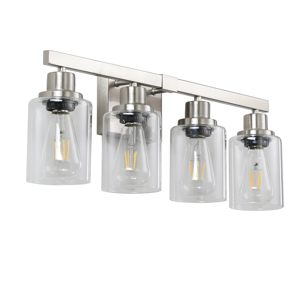 4-Light Vanity Makeup Mirror Lamp, Satin Nickel Iron Base & Lamp Cup Connector, Clear Glass Lampshade, Wall Mounted Makeup Light for Dressing Table, Bedroom & Bathroom Home Decor