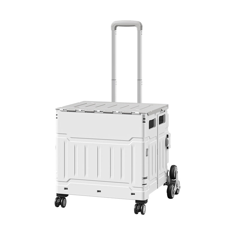 AEELLEEA Foldable Utility Cart with Lid, Portable Rolling Crate with Telescopic Handle & Stair Climbing Wheels, Collapsible Shopping Cart for Grocery, Picnic & Camping