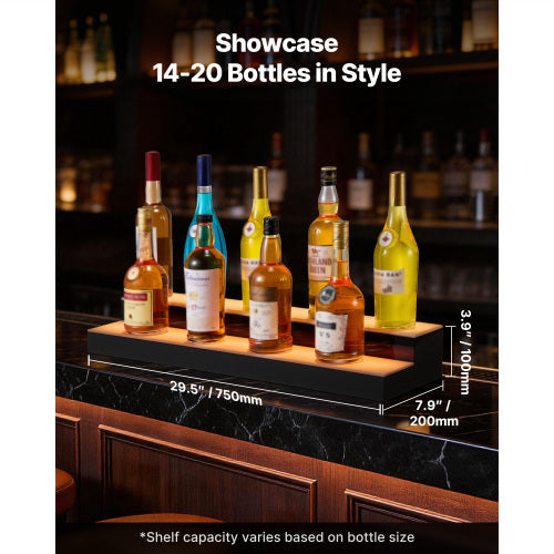 2 Tier 30 Inch LED Liquor Bottle Display, Lighted Acrylic Bar Shelf with RF Remote and APP Control, 9 Colors