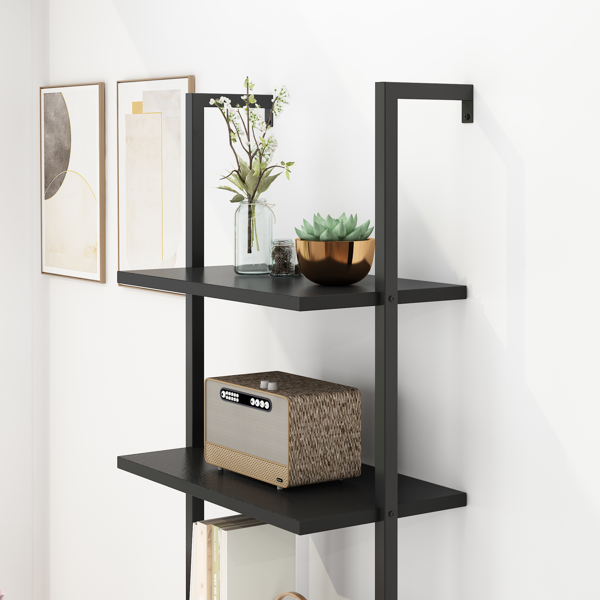 AEELLEEA 5-Tier Ladder Bookshelf, Wall Mounted Industrial Open Storage Bookcase with Metal Frame for Living Room Office