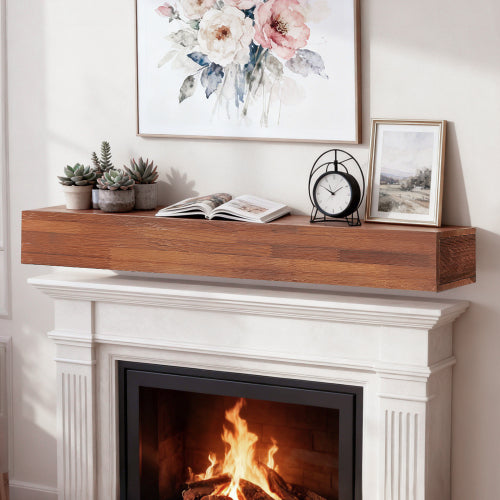 AEELLEEA 72-Inch Solid Wood Floating Fireplace Mantel Shelf, Brown, 9 x 6 Inches, 80 lb Capacity