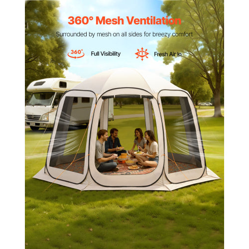 Screen House Tent 10 12 Person, Pop Up Mesh Tent 12 x 11 x 7.55 ft, Octagonal Camping Canopy with 360 Mesh, Outdoor Gazebo