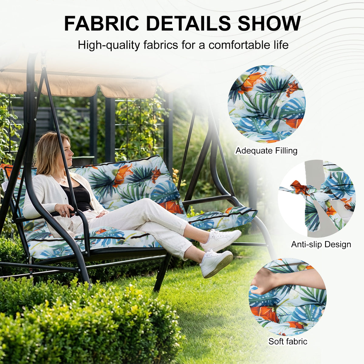 AEELLEEA 70 Inch Outdoor Porch Swing Cushion, Waterproof UV Resistant 4" Thick Bench Swing Replacement Cushion with Secure Fixing Ties