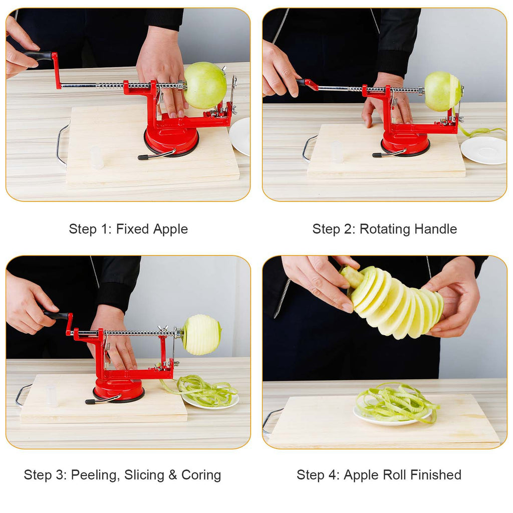 3 in 1 Apple Peeler Slicer Corer, Manual Hand Crank Fruit Peeler with Strong Suction Base, Stainless Steel Blade for Apple Potato