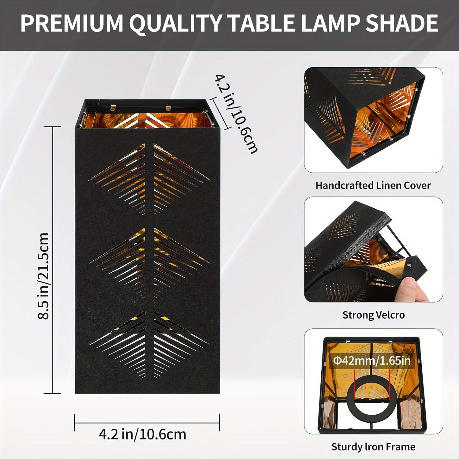 Black Geometric Cutout Cylinder Lamp Shade, Roll-Up Fabric Shade with Gold Lining for Pendant, Sconce & Table Lamps