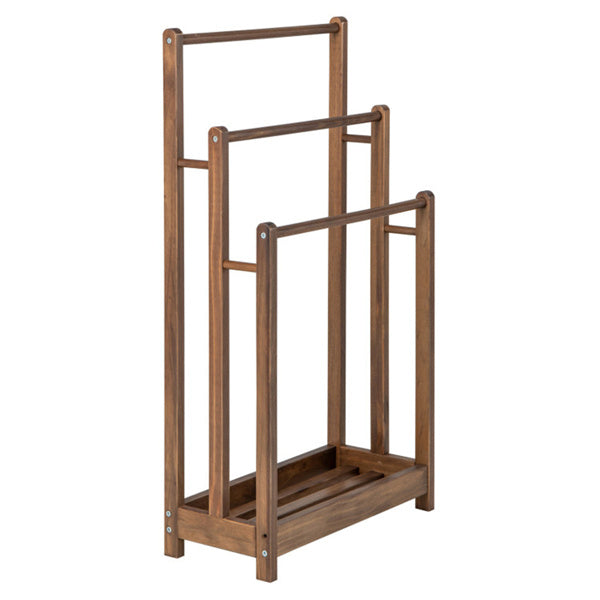 Towel Rack Stand 3 Tier, Brown Solid Wood Freestanding Towel Ladder with Shelf, Anti Toppling Towel Rack for Bathroom Laundry