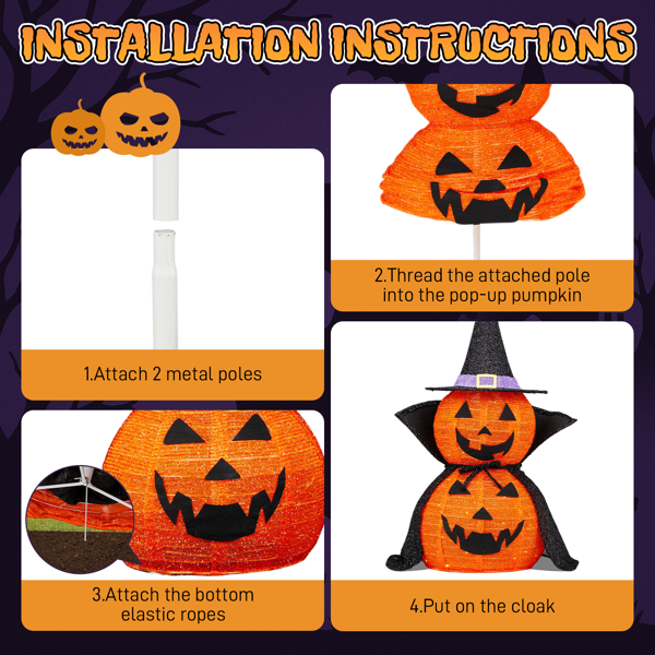 2‑Pack 3ft 2‑Tier Expandable Orange Standing Pumpkin with Cape,150 Warm White LED Lights UK Plug for Home Halloween Party Decor