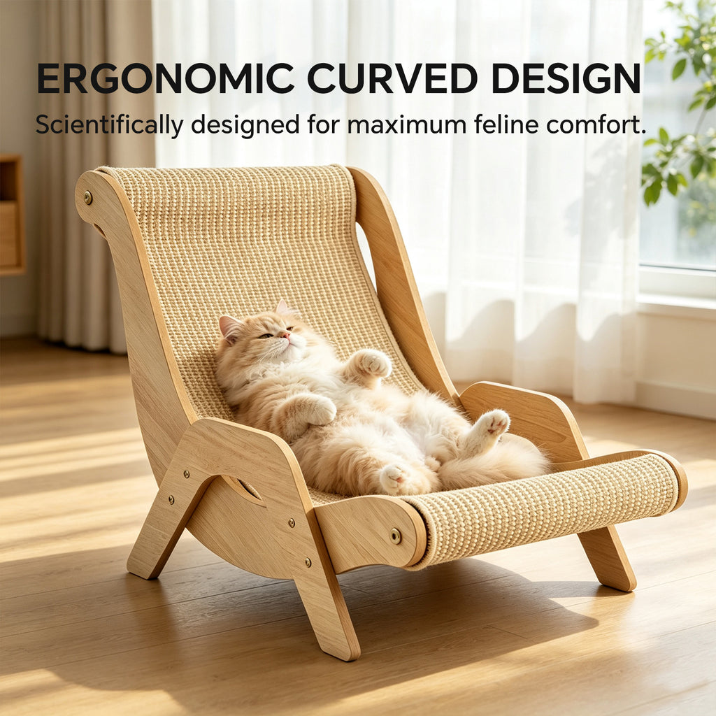 Sisal Cat Lounger Scratcher, Wooden Frame Cat Chair, Cat Scratching Lounge Bed for Indoor Cats
