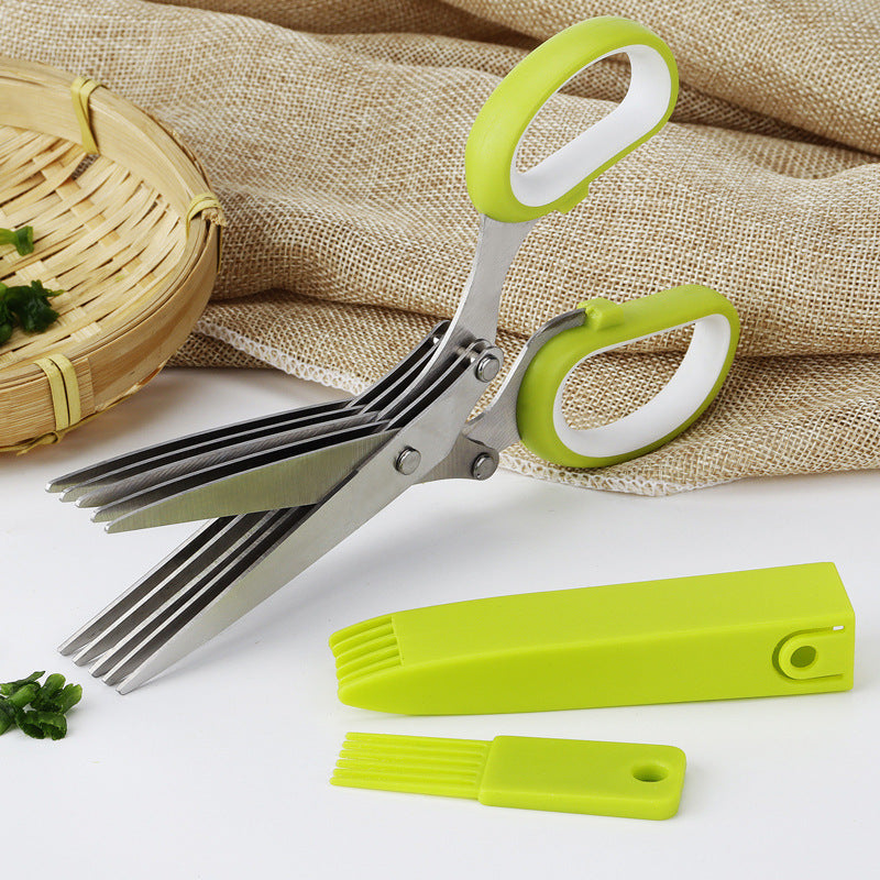 5 Blade Kitchen Scallion Shears, Stainless Steel Multi-Layer Herb Cutting Scissors with Cleaning Comb for Chives, Basil, Cilantro