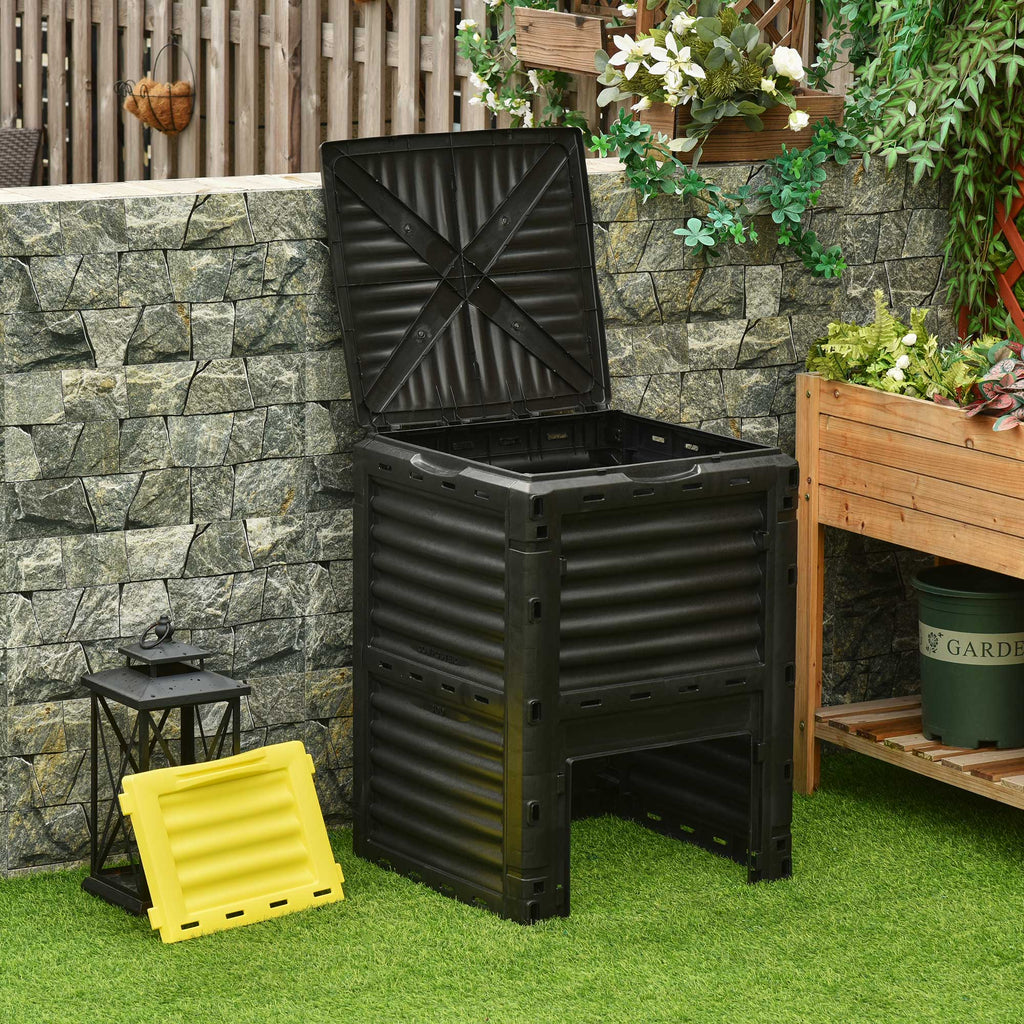 80 Gallon Outdoor Compost Bin, Outdoor Trash Can with Lid, Large Garden Garbage Can, Aerating Composter for Backyard Waste, Easy Assembly, Yellow ✅ 必含全部指定关键词：