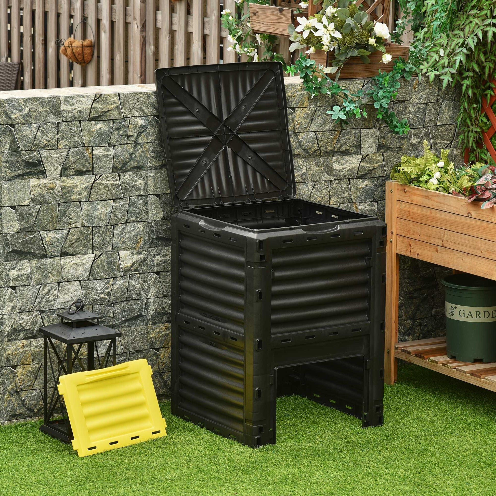 80 Gallon Outdoor Compost Bin, Outdoor Trash Can with Lid, Large Garden Garbage Can, Aerating Composter for Backyard Waste, Easy Assembly, Yellow ✅ 必含全部指定关键词：