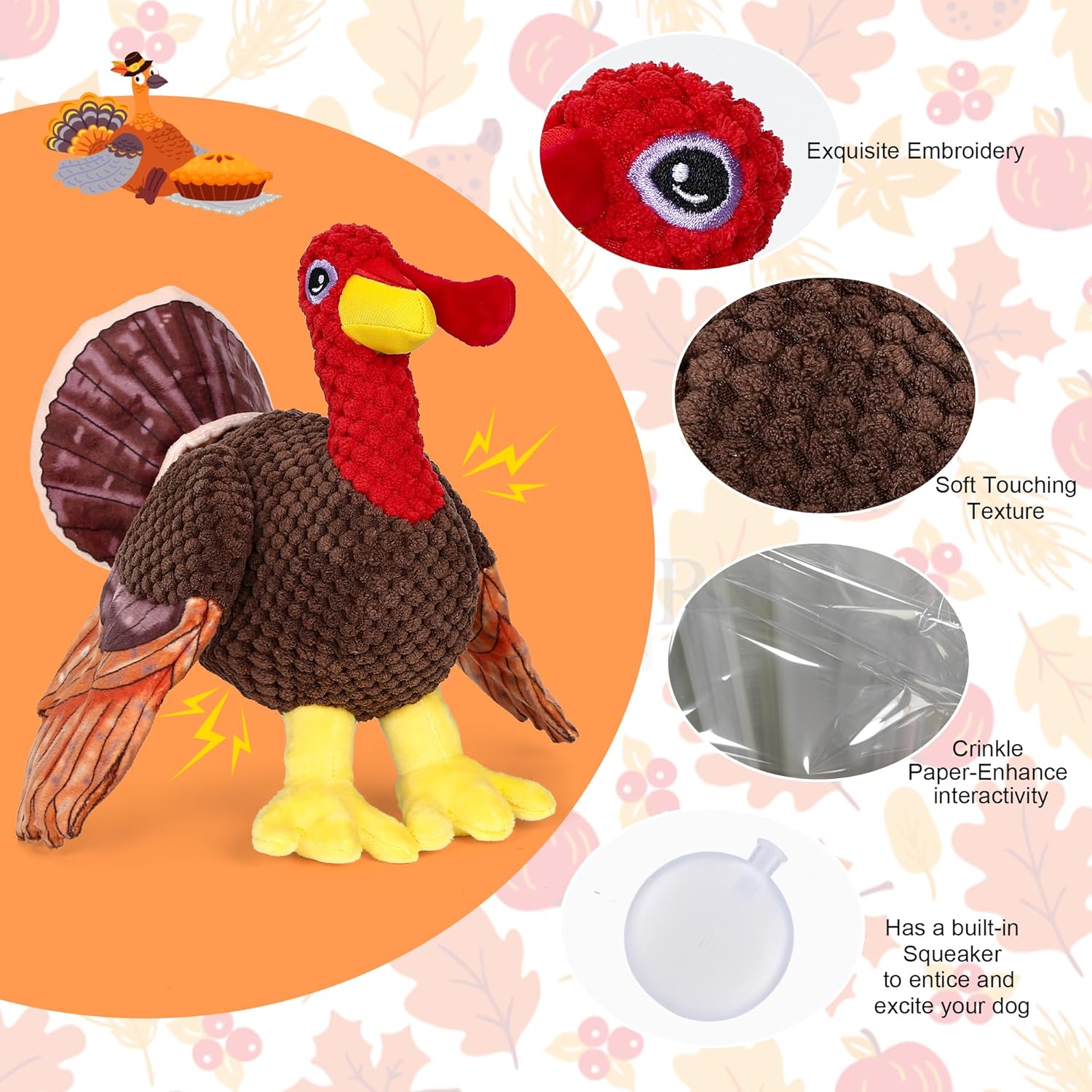 Thanksgiving Day Chicken Dog Toys for Large Dogs,Squeaky Dog Toys, Tug of War Dog Plush Toys,Large Stuffed Dog Toys for Large Dogs with Crinkled Paper,Stuffed Animals Toys for Dogs, Red
