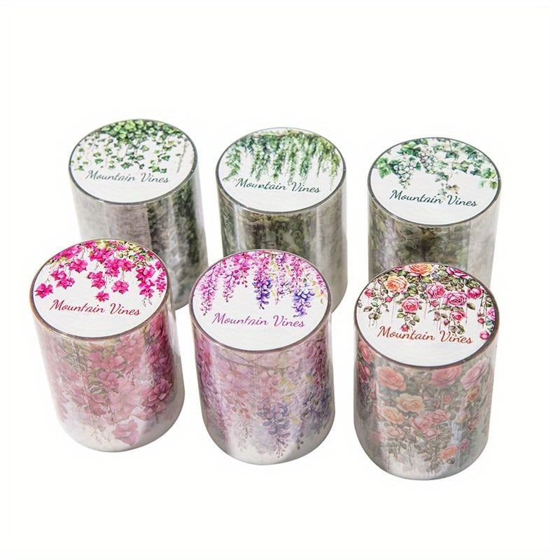 "Wild Branches & Vines" Tape Set, 6 Rolls Natural Forest Texture, Retro Woodland Tape for Planner Collage & Scrapbooking