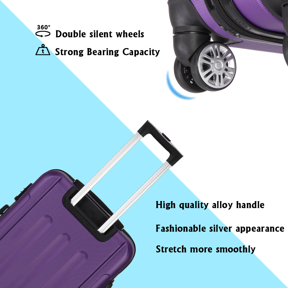 AEELLEEA Purple ABS Hard Shell 3-Piece Luggage Set, 20/24/28in Spinner Suitcase, TSA Lock & Corner Protectors for Travel