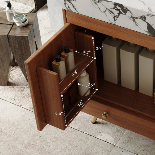 Bathroom Vanity with Sink, Wood Freestanding Vanity with Marble Top Double Doors and Drawer, Modern Vanity Cabinet