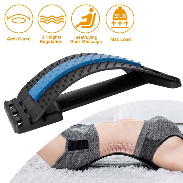 3-Level Adjustable Back Stretcher with 96 Massage Points, Lumbar Back Pain Relief Device, 220LBS Support Spine Deck for Home Office Chair Car Use